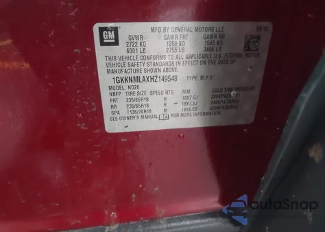 2017 GMC Acadia Slt-1 z USA, uszkodzony, nr VIN 1GKKNMLAXHZ149548